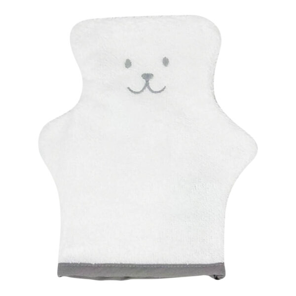 gant de toilette en forme d'ourson gris et blanc